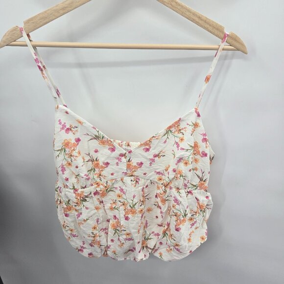 Sienna Sky White Floral Bubble Crop Nylon Rayon Top Size Large - Picture 1 of 10